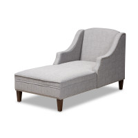 Baxton Studio CFCL3-Grey/Wenge-KD Chaise Leonie Modern and Contemporary Grey Fabric Upholstered Wenge Brown Finished Chaise Lounge